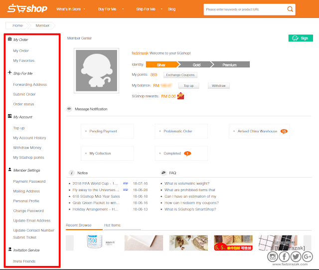Member Center SGShop