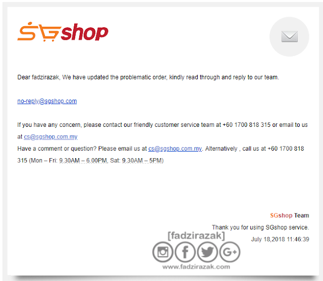 SGShop Problematic Order Email Notification