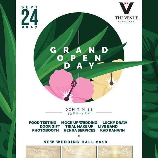 Jom sesape duduk Shah Alam. Besok ada Grand Open Day The Venue Shah Alam. Ada makan free, free goodiee bag, mock up wedding dan kalau yang tengah mencari tempat untuk kawen, ada discount up to RM20,000.00 in total kalau pasangan yang booking dengan diaorang pada hari Grand Open Day besok. Tapi cuma untuk 10 orang terawal je tau.. Tapi.. yang paling best, diaorang nak memperkenalkan dewan terbaru (Event Hall) yang sangat cantik, harga mampu milik... Memang Sangat sangat berbaloi dan murah pulak tu... 5 SEBAB KENAPA ANDA PERLU HADIR KE GRAND OPEN DAY KAMI :
1) Food Testing &amp; Goodies Bag PERCUMA
2) Discount sehingga RM20,000.00 in total untuk 10 pasangan terawal
3) Ada ramai vendor yang datang bukak booth seperti Henna, make up artist, kad kahwin, door gift.
Bukan tu je. Boleh dapat discount dari mereka jugak. 
4) Nanti ade Trial Make Up &amp; Henna LIVE tau!! 5) Kami nak memperkenalkan Dewan Terbaru kami.
6) Tahun depan baru kami buat Open Day lagi.
Berminat nak join?
Boleh RSVP kedatangan anda dengan Whatsapp kami di talian 
019 - 8585 825 / 019 - 8585 375
#TheVenueShahAlam #GrandOpenDay #OpenDayTVSA